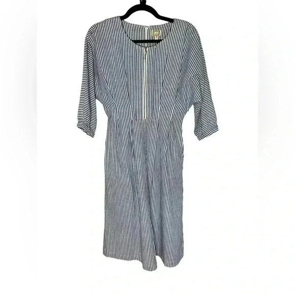 Anthropologie Dresses & Skirts - Anthropologie Mo:Vint Linen Midi Striped Blue White Dress XS